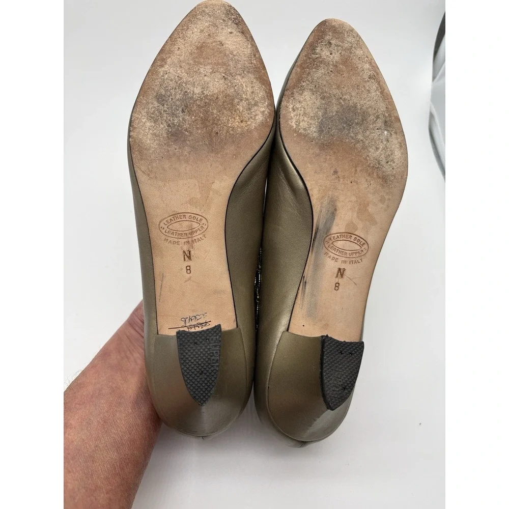 d'Rossana By Charna Gold Leather Embellished Heels, Size 8